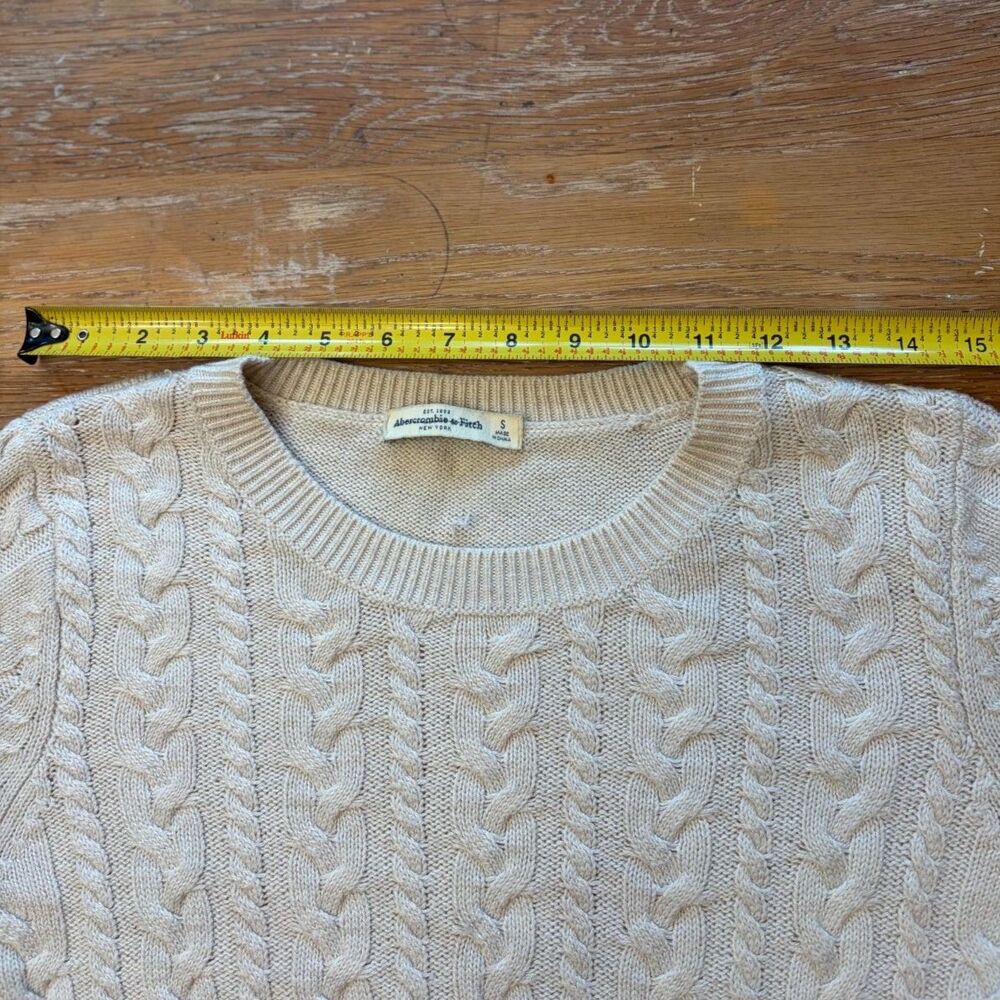 Vintage Y2K Abercrombie Fitch Cable Knit Crewneck Sweater S Cream Alpaca Blend - Picture 12 of 12